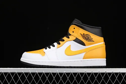 All categories Air Jordan Jordan series basketball shoes Air Jordan 1 Mid G version pure original Air Jordan 1 Mid AJ1 Joe 1 white and yellow Zhongbang basketball shoes 554724-170